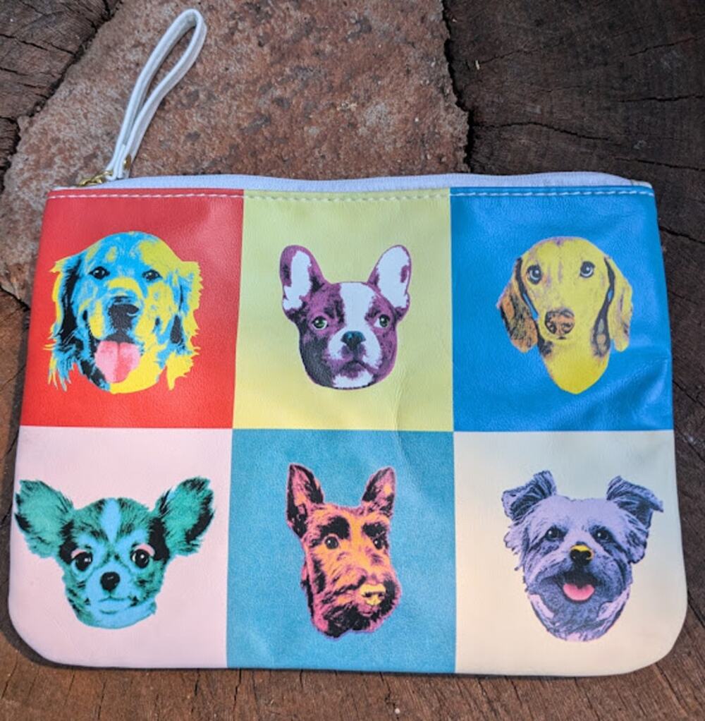 Fringe Studio Bags Leather Fringe Small Pouch Multicolor Dog Print cosmetic bag